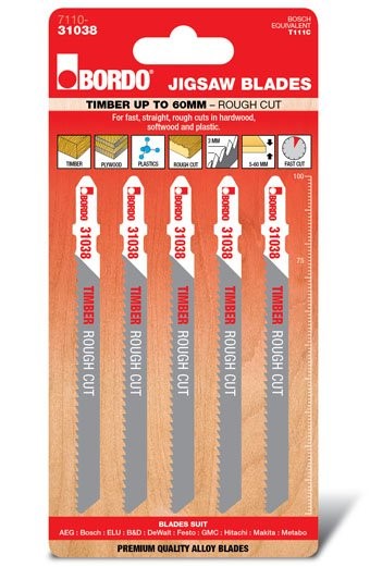 BORDO JIG SAW HCS T-SHANK CURVED CUT 100MM TIMBER 5 PK 